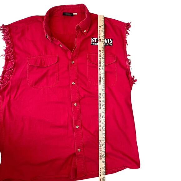 Sturgis Sleeveless Shirt Men's Size Large Red Raw Hem 2019 Motorcycle Rally - Picture 7 of 13